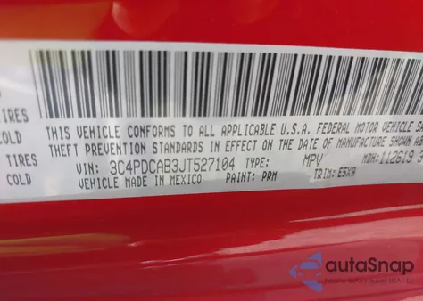 2018 Dodge Journey Se from USA, damaged, VIN 3C4PDCAB3JT527104
